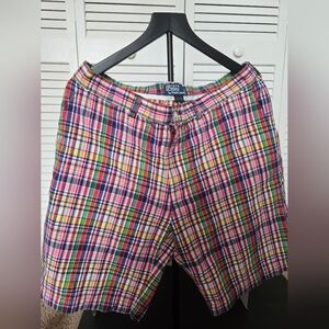 Vintage Ralph Lauren Men Cotton Navy Blue,Pink &Yellow Plaid Shorts-Sz 36